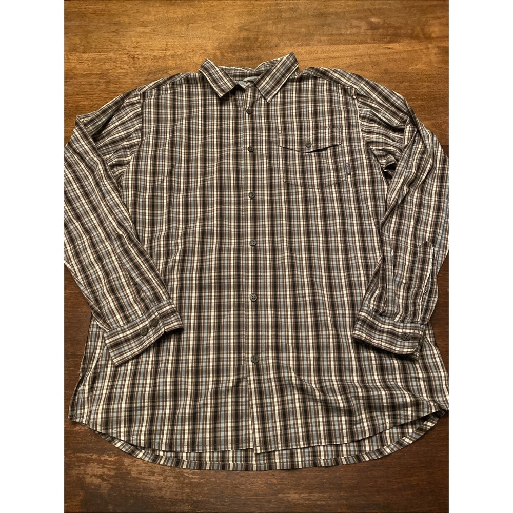 Columbia Shirt Men's XL Teal/Brown Striped Button Down‎ Long Sleeve Omni-Wick